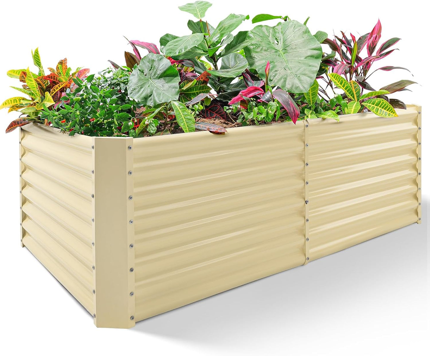 Land Guard 8×4×2ft Galvanized Raised Garden Bed, Planter Boxes Outdoor, Raised Garden Beds Outdoor for Vegetables, Flowers, Herbs, 479 Gallons, Cream Yellow…