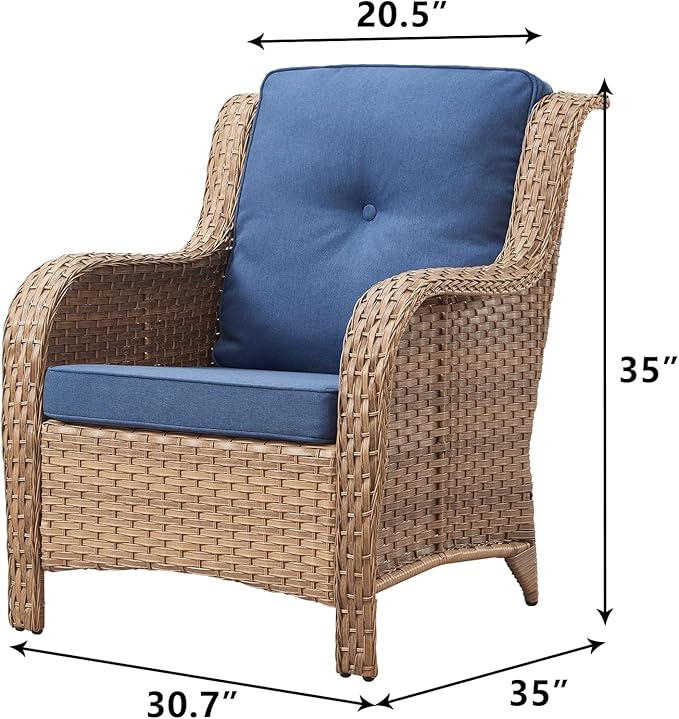 Rilyson Patio Furniture Chairs Outdoor Chair - 2 Piece Wicker Rattan Chairs Set with High Back and Deep Seating for Deck Porch Balcony Backyard Garden(Yellow/Blue)