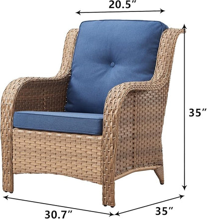 Rilyson Patio Furniture Chairs Outdoor Chair - 2 Piece Wicker Rattan Chairs Set with High Back and Deep Seating for Deck Porch Balcony Backyard Garden(Yellow/Blue)