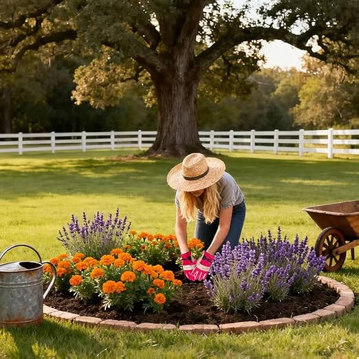 Women's Cotton Lined Leather Work Gardening Gloves, Rose Trimming, TIG/MIG Welding, Construction, Farm, Ranch Flexible Cowhide Gloves, Comfortable, Durable (Large)