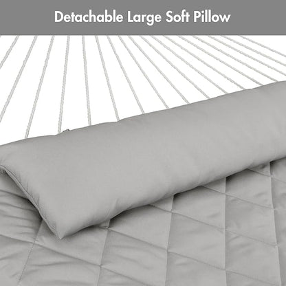ANOW Double Rope Hammock with Stand 12FT, Heavy Duty Hammock with Polyester Pillow and Pad, 450 LBS Weight Capacity, Light Grey