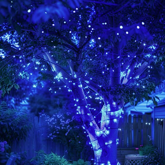 Upgrade Solar String Lights for Outside 2 Pack Total 180FT 500LED String Lights Outdoor with 8 Modes, IP65 Waterproof Outdoor Solar Twinkle Lights, Garden Tree Party Christmas Decorations, Blue