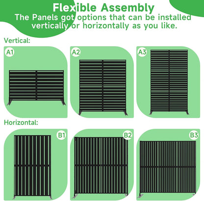 Metal Privacy Screen 72" H x 47.2" Decorative Outdoor Privacy Screen Privacy Panel with Stand for Balcony Deck Patio Lawn Garden, Privacy Fence (Black-Louvered)
