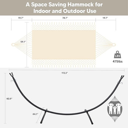 SUNCREAT Portable Outdoor Hammock with Stand Included, Double Hammock with Tassel for Outside, Beige