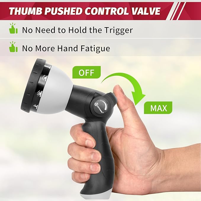AUTOMAN Garden Hose Nozzle - 10 Adjustable Spray Patterns, Thumb Flow Control Hose Sprayer, Water Hose Spray Nozzle for Plants Watering, Car Washing, Window Cleaning, Pets Bathing, Outdoor Fun, Black