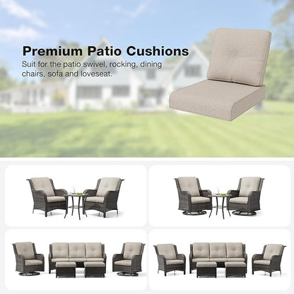 Joyside Outdoor Chair Cushions Set, 22x25/22x24 Inch Patio Furniture Deep Seat Cushions, Water Resistant & Thick Cushion, Outdoor Replacement Cushions for Seat and Sofa (Beige, 6 Set)