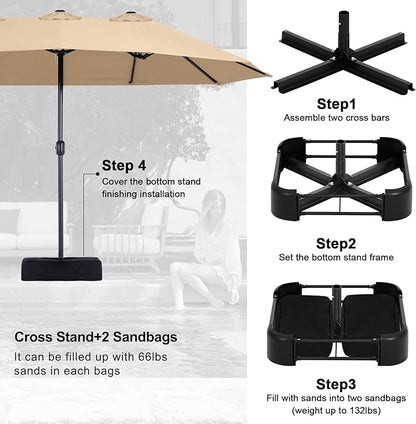 MASTERCANOPY Patio Outdoor Umbrella,15FT Double Sided Large Umbrella with Base