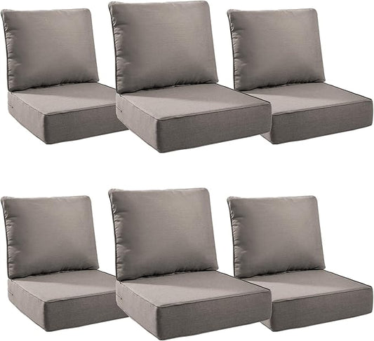 Luxury 6" Outdoor Cushions for Patio Furniture, 24x24x6" Thick Seat Cushion Set of 6, Fade Resistant Couch Chair Replacement Cushions High Density Deep Wicker Chair Cushion w/ Removable Cover Gray