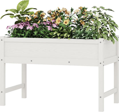 HDPE Raised Garden Bed with Legs, Outdoor Weather-Resistant Elevated Planter Box Stand for Seeds, Herbs, Flowers, Vegetables (White)