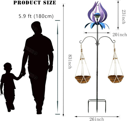 J-Fly Metal Wind Spinner Outdoor Terrace Windmill LED Solar Landscape Light Outdoor Garden Decoration for Lawn Garden Park Decoration Double Coconut Flower Basket Metal Pile 83 Inch