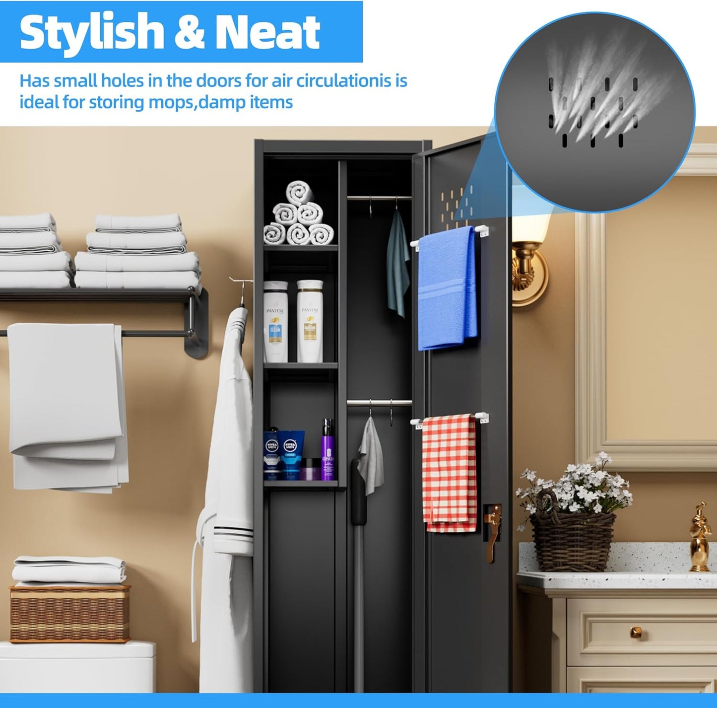 15.75 in Wide Garage Storage Cabinet, Metal Storage Cabinet with Wheels and 2 Adjustable Shelves for Home Offices, Gyms and Pantries, Black