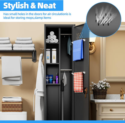 15.75 in Wide Garage Storage Cabinet, Metal Storage Cabinet with Wheels and 2 Adjustable Shelves for Home Offices, Gyms and Pantries, Black