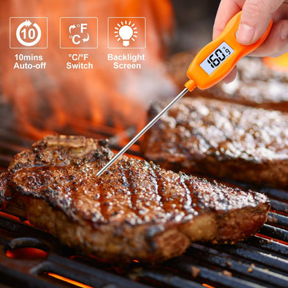Digital Meat Thermometer Backlight,Waterproof Instant Read Food Thermometer for Cooking Grilling BBQ Baking Liquids Beef Turkey (Orange)