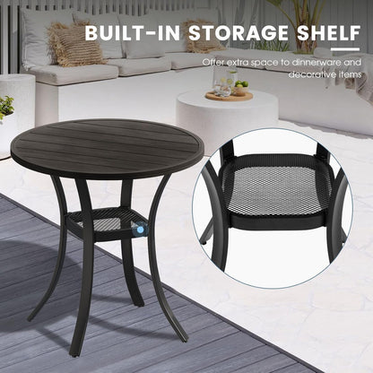 DIFY 27.6" Round Patio Dining Table, Outdoor Bistro Table with Rust Resistant Metal Frame, Ideal for Lawn, Backyard and Deck, Dark Grey