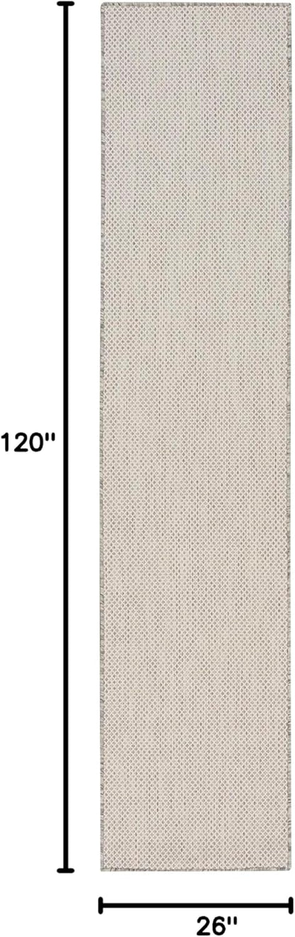 Nourison Home Courtyard Indoor/Outdoor Ivory/Silver 2'2" x 10' Area Rug, Easy Cleaning, Non Shedding, Bed Room, Living Room, Dining Room, Backyard, Deck, Patio (2x10)