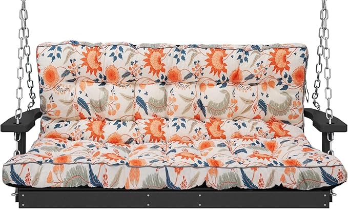 Swing Replacement Cushions with Backrest, 2 or 3 Seater Waterproof Non-Slip Overstuffed Swing Pad, Outdoor Bench Cushion for Porch Chair Swings Garden Furniture (Spring Warmth, 40 * 63 in)
