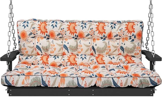 Swing Replacement Cushions with Backrest, 2 or 3 Seater Waterproof Non-Slip Overstuffed Swing Pad, Outdoor Bench Cushion for Porch Chair Swings Garden Furniture (Spring Warmth, 40 * 63 in)