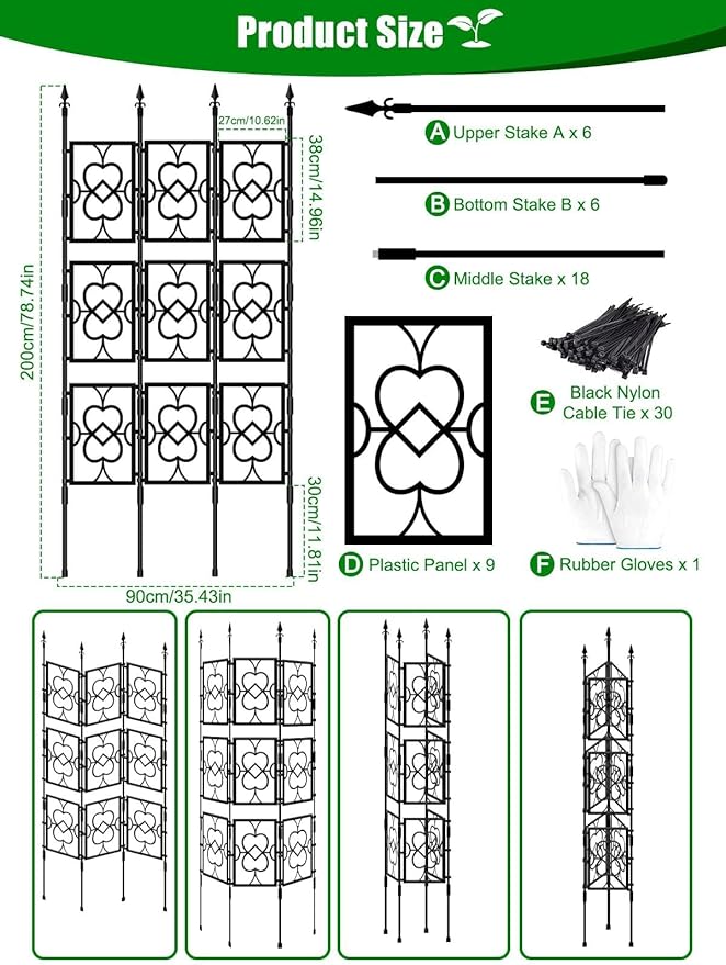 80" Garden Trellis for Climbing Plants, Kalolary Screen Plant Trellis Frame for Potted Plants Rustproof Plant Support Thicken Cucumber Trellis Grow Support for Vines Flowers Vegetable Indoor Outdoor