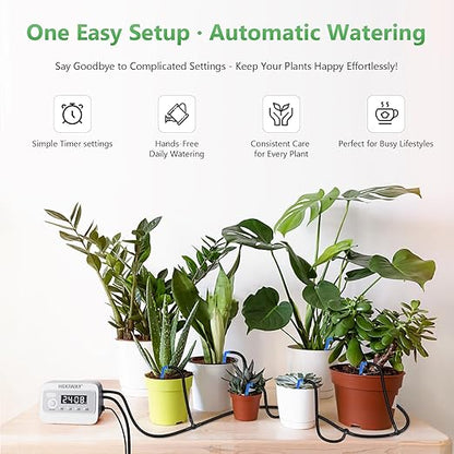 49FT Automatic Plant Watering System–HEKIWAY 390 Adjustable Watering Modes, Supports 15-20 Pots | Indoor Garden System & Vacation Plant Watering Devices, Auto Watering for Plants Outdoor