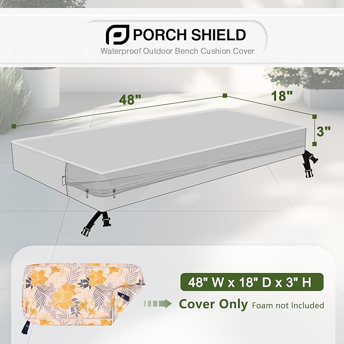 Porch Shield Outdoor Bench Cushion Cover – Waterproof Swing Cushion Cover for Patio Furniture Loveseat (Not Insert) Summer Blossom 48" W x 18" D x 3" H
