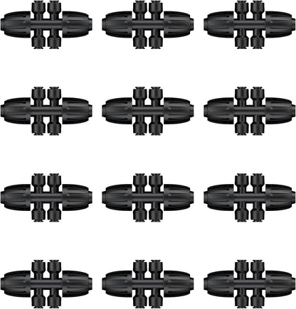 Pawfly 12 Pcs 1/2'' to 1/4'' Drip Irrigation Fittings, Anti-Leak Reducing Tees, Push-to-Fit Drip Irrigation Parts for Garden Lawn, 6-Way Barbed Tee Quick Connectors with Anti-Drop Locked Nuts