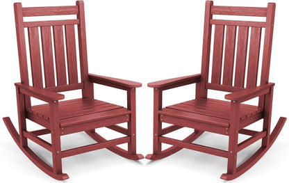 SERWALL Oversized Outdoor Rocking Chair Set of 2, HDPE Rocker for Adults, Patio Rocking Chairs for Porch, Crimson Red