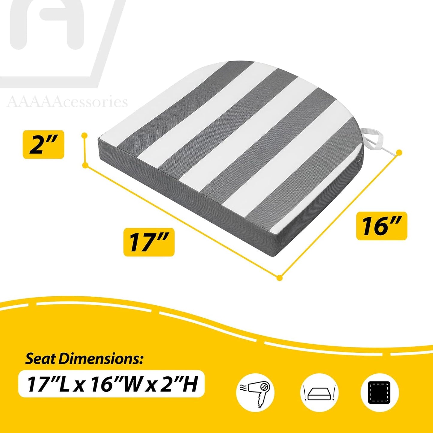 AAAAAcessories Outdoor Seat Cushions for Chairs, Waterproof, Fade-Resistant Patio Furniture Replacement Cushions, 17" x 16" x 2", Set of 4, Gray Cabana Stripe