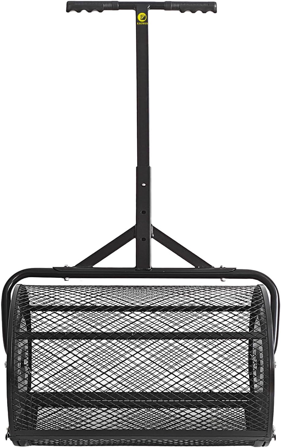 Compost Spreader, 24" Peat Moss Spreader, Roller Lawn Spreader with 3 Heights T Shaped Handle, Side Latches Powder Coated Steel Mesh Basket, Lawn & Garden Spreader for Spreading Manure Topsoil Black