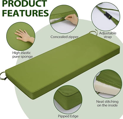 Outdoor Bench Cushion 48 x 16 x 3 Inch with Ties, Thick Waterproof Porch Swing Cushions for Patio Furniture Chair Pad, Seat Sofa Garden Replacement Cushion Sponge Filling