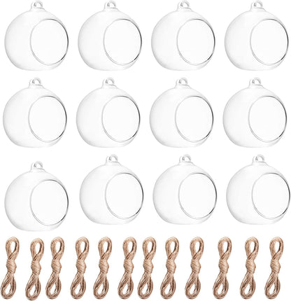 Hanging Glass Candle Holder, Globe Glass Tea Light Holder, Hanging Glass Vase, Flower Plants Terrarium, Glass Orbs Container, Micro Landscape DIY for Home, Office, Wedding (2.36" 12Pcs)