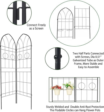 2 Pack Metal Garden Trellis 78.7" H Garden Fence Rustproof Trellis for Climbing Plants Support Roses Flower Outdoor Lawn Black
