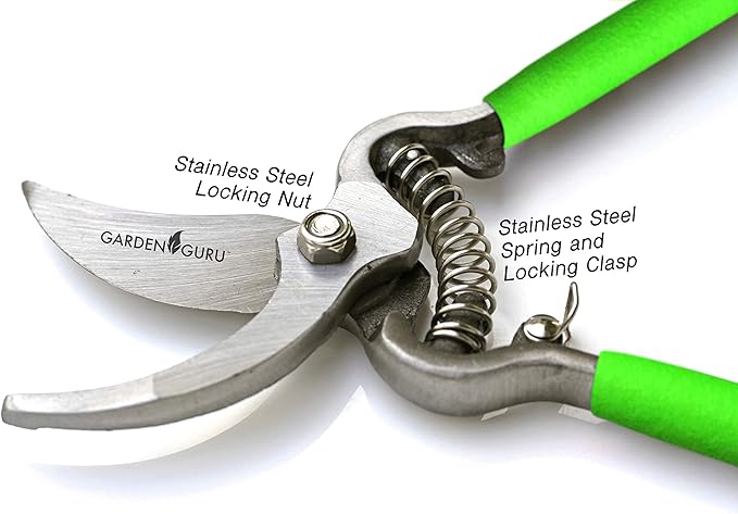 Garden Guru Classic Bypass Pruning Shears Clippers – Heavy Duty Forged Steel Garden Pruners – Safety Lock – Non Slip Comfort Grips – Cuts up to 1” – Professional Bypass Pruners for Gardening (2 Pack)