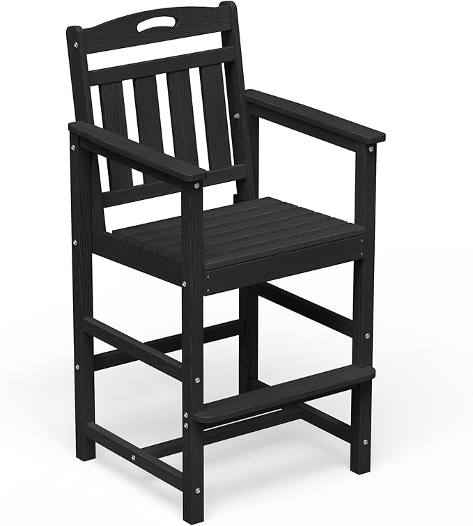 HDPE Outdoor Patio Tall Adirondack Bar Chair, All-Weather Bar Height Balcony Adirondack Stools for Bistro, Garden, Backyard, Deck | Matte Black