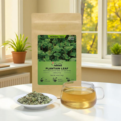 FullChea - Plantain Leaf Tea, 4oz/114g - Broadleaf Plantago Major Herbal Tea - Non-GMO - Caffeine-free - Support Respiratory Health & Aids Digestion