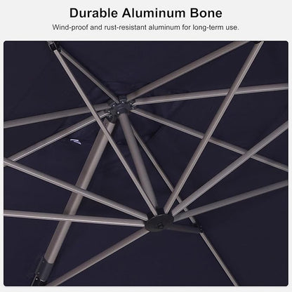 PURPLE LEAF 10' X 13' Patio Umbrella, Rectangle Outdoor Cantilever Umbrella, Aluminum Offset Umbrella with Champagne Frame and 360° Rotation for Pool Deck Garden, Navy Blue