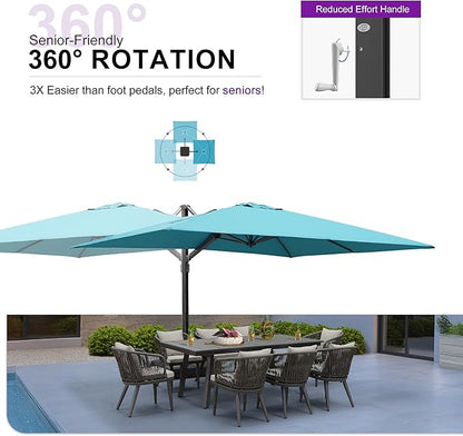 PURPLE LEAF 10' X 13' Rectangle Patio Umbrella Large Outdoor Aluminum Offset Umbrella with 360-degree Rotation Cantilever Umbrella for Garden Deck Backyard Pool, Turquiose Blue