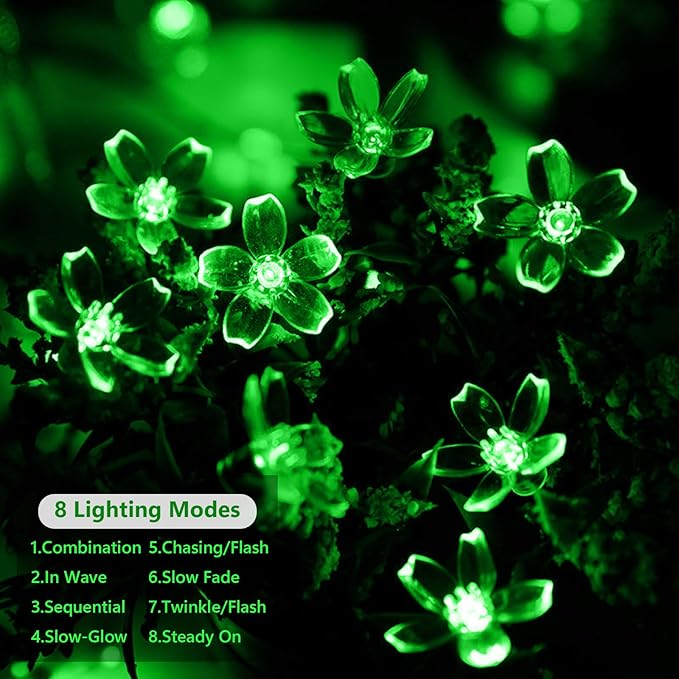 SHANTELE Solar Flower String Lights Outdoor Waterproof 60 LED Fairy Lights for Garden, Fence, Yard, Patio, Lawn, Christmas Tree, Green
