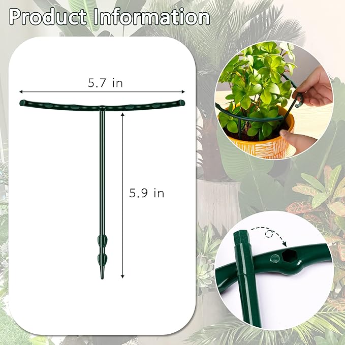 10 Pack Plant Support Plant Stakes Metal Half Round Search Support Ring Small Plastic Cage Holder Short Stem Flower Pot Climbing Trellis for House Flower Vegetable Indoor Leafy(5.7 x 5.9nch)