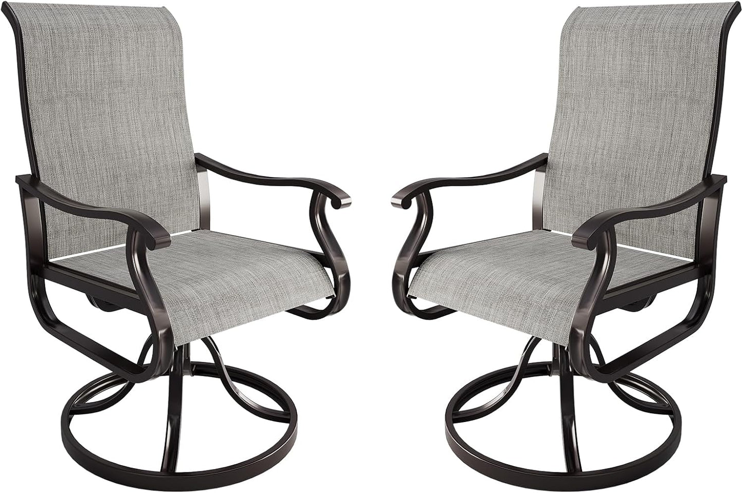 Amopatio Patio Swivel Chairs Set of 2, Outdoor Swivel Rocker Dining Chairs with All Weather Textilene High Back & Metal Frame, for Backyard Deck Lawn, Light Gray