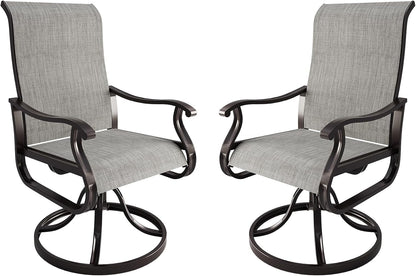 Amopatio Patio Swivel Chairs Set of 2, Outdoor Swivel Rocker Dining Chairs with All Weather Textilene High Back & Metal Frame, for Backyard Deck Lawn, Light Gray