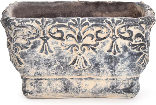 Sungmor 9.2 Inch Cement Plant Pot for Plants, Succulent Planter with Embossed Design, Vintage Concrete Flowerpots with Drainage Hole, Decorative Orchid Houseplant Pot Indoor Outdoor Plant Container