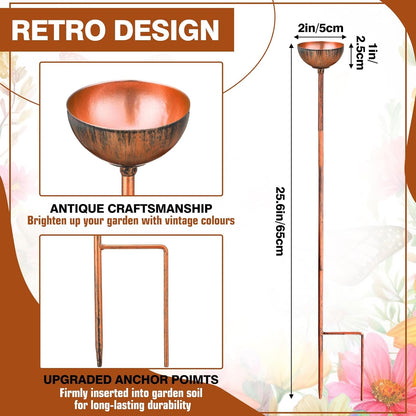 6 Pcs Bee Watering Station for Garden Bee Metal Watering Cups Butterfly Water Feeder Small Insects Bath Bowl Cups Metal Stakes for Outdoor Garden Decor, Copper