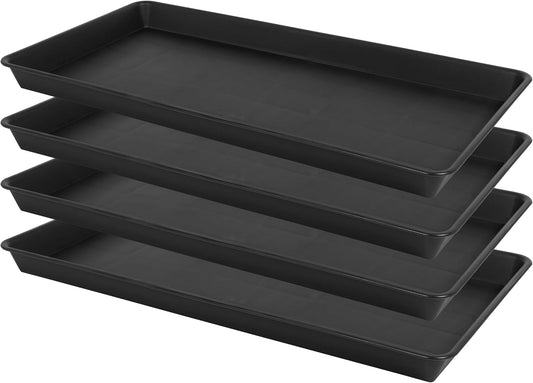 4 Pack Plant Saucer Tray Rectangular, Plant Growing Nursery Trays, Heavy Sturdy Seed Starting Trays, Plants Starter Saucers for Indoors No Holes, Seed Starter Growing Tray (17.5"x10.6", Black)