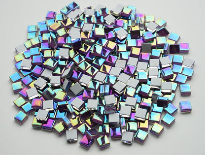 300G Iridescent Mosaic Tiles for Crafts, 335pcs Small Purple Crystal Glass Tiles for Mosaic Making Projects, 3/8" Square Stained Glass Mosaic Pieces for DIY Mosaic Work, Tiles for Glass Art
