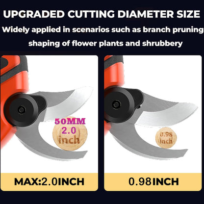 Upgraded Cordless Electric Pruning Shears with LCD Display, Battery Powered Garden Shears with Brushless Motor, 2 Rechargeable Batteries, 2 Inch (50mm) Cutting for Trees, Shrubs, and Yard Trimming