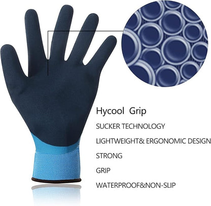 Waterproof Work Gloves for Men and Women, Hycool Thermal Insulated Freezer Rubber Coated Gloves,Super Grip L6201