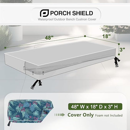 Porch Shield Outdoor Bench Cushion Cover – Waterproof Swing Cushion Cover for Patio Furniture Loveseat (Not Insert) Palm Leaf 48" W x 18" D x 3" H