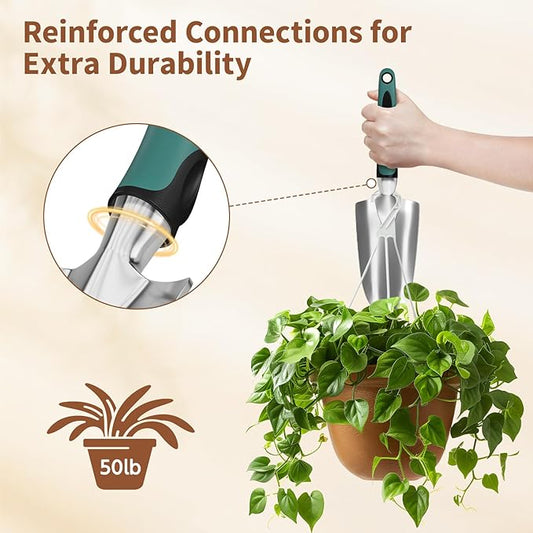 LASZOLA 3 Piece Garden Tool Set Include Hand Trowel Rake and Transplant Shovel for Women, Indoor Heavy Duty Small Spade Kit with Ergonomic Handle to Weed and Loosen, for Mom and Plant Beginner, Teal