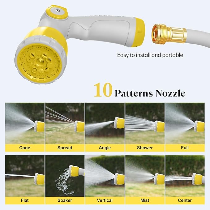 100 ft x 5/8" Retractable Garden Hose Reel, Heavy Duty Water Hose Reel Wall Mounted, Any Length Lock, 180°Swivel, Water Hose with 10-Function Nozzle for Cleaning, Watering(Yellow)