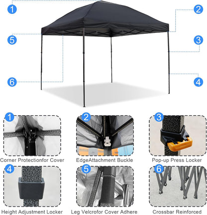 10x10 Pop Up Canopy Tent, Instant Outdoor Canopy with Sand Bags Waterproof Sun Shade Easy Up Tents for Parties,Canopy for Camping Beach Parties